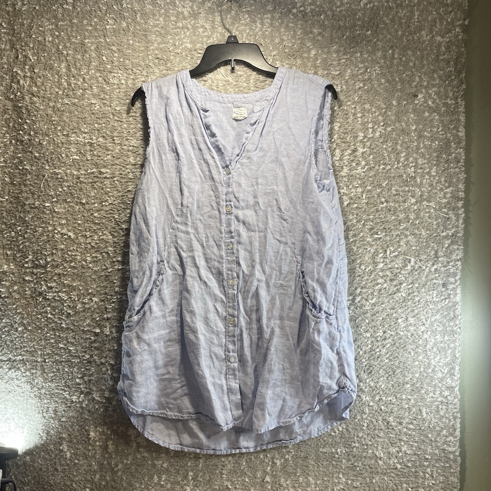 Sigrid Olsen Sleeveless Blue Linen Tunic Shirt With Pockets M Coastal Beach